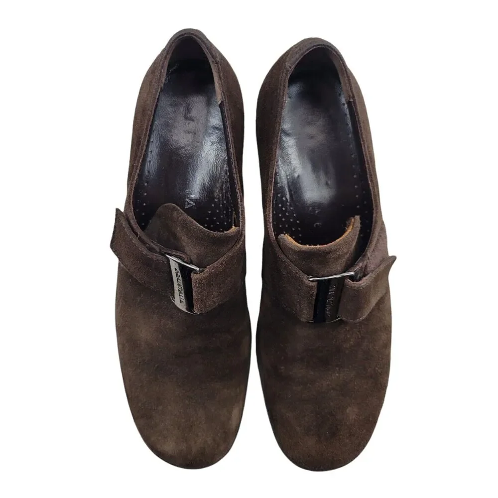 Aquatalia Women's Suede Slip On Wedge Heel‎ Loafers Size 6 Dark Brown